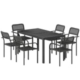7-Piece Garden Dining Set with 6 Faux Rattan Chairs & Wood-Effect Table, Black