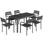 7-Piece Garden Dining Set with 6 Faux Rattan Chairs & Wood-Effect Table, Black