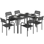 7-Piece Garden Dining Set with 6 Faux Rattan Chairs & Wood-Effect Table, Black