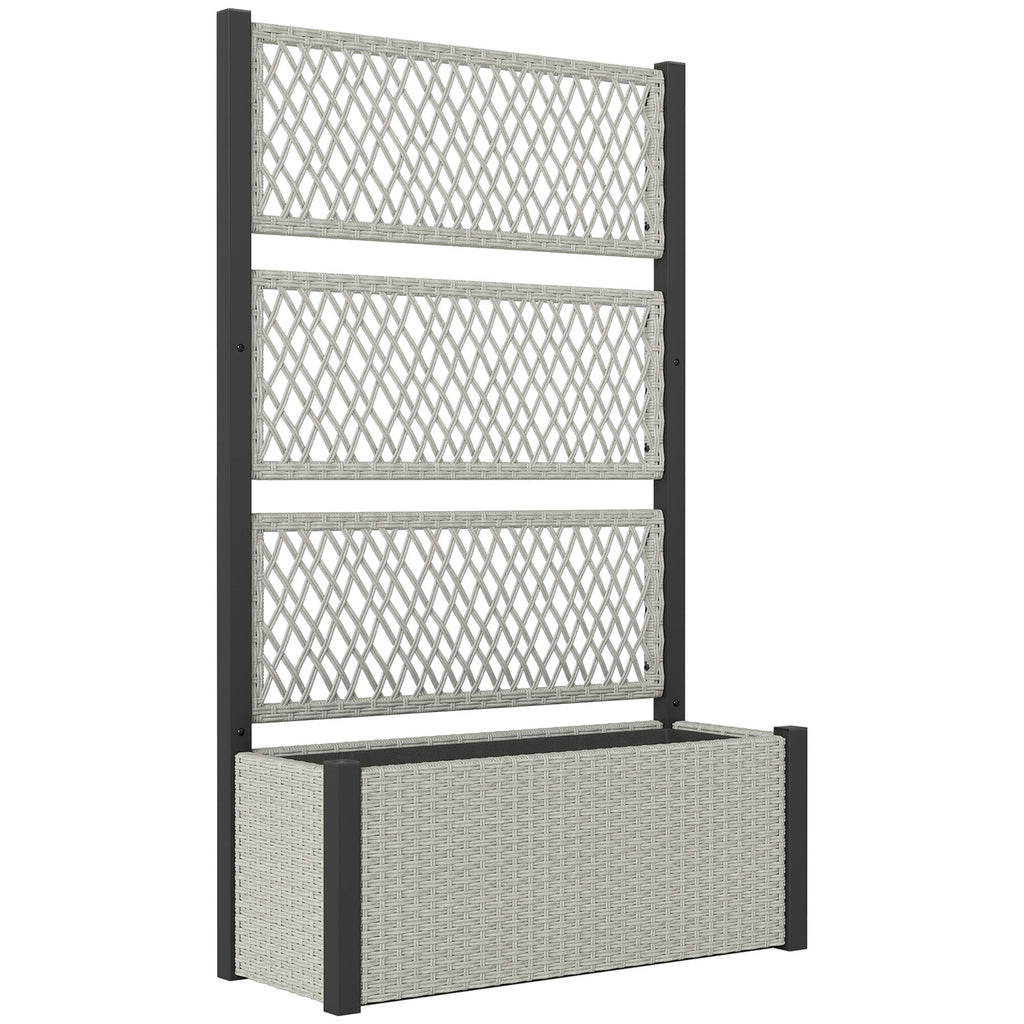 58" Wicker Outdoor Planter with Trellis and Privacy Screen, Mixed Grey