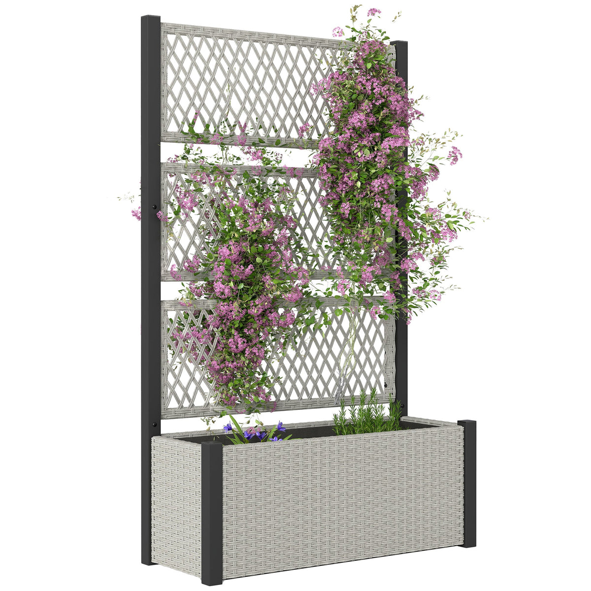 58" Wicker Outdoor Planter with Trellis and Privacy Screen, Mixed Grey