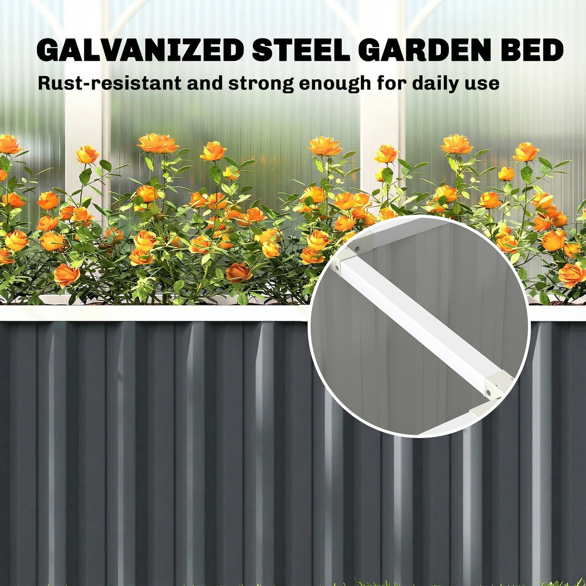 7' x 2' x 2' Galvanized Raised Garden Bed with Gloves, Dark Grey