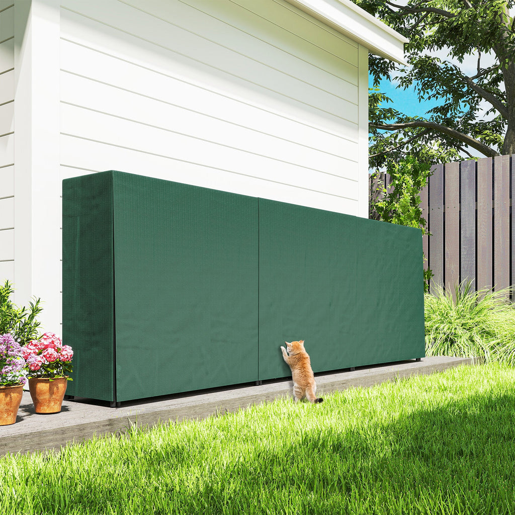 10 ft Heavy Duty Firewood Rack with Waterproof Cover & Steel Chains, Dark Green