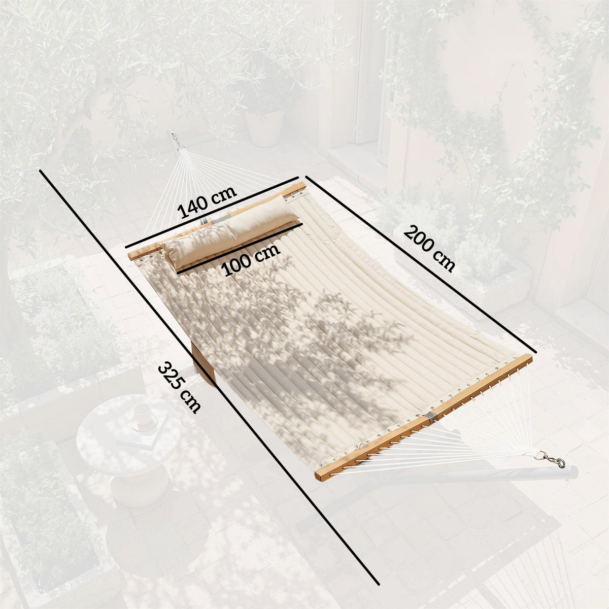 200 x 140 cm Double Hammock with Pillow and Pad, Cream White
