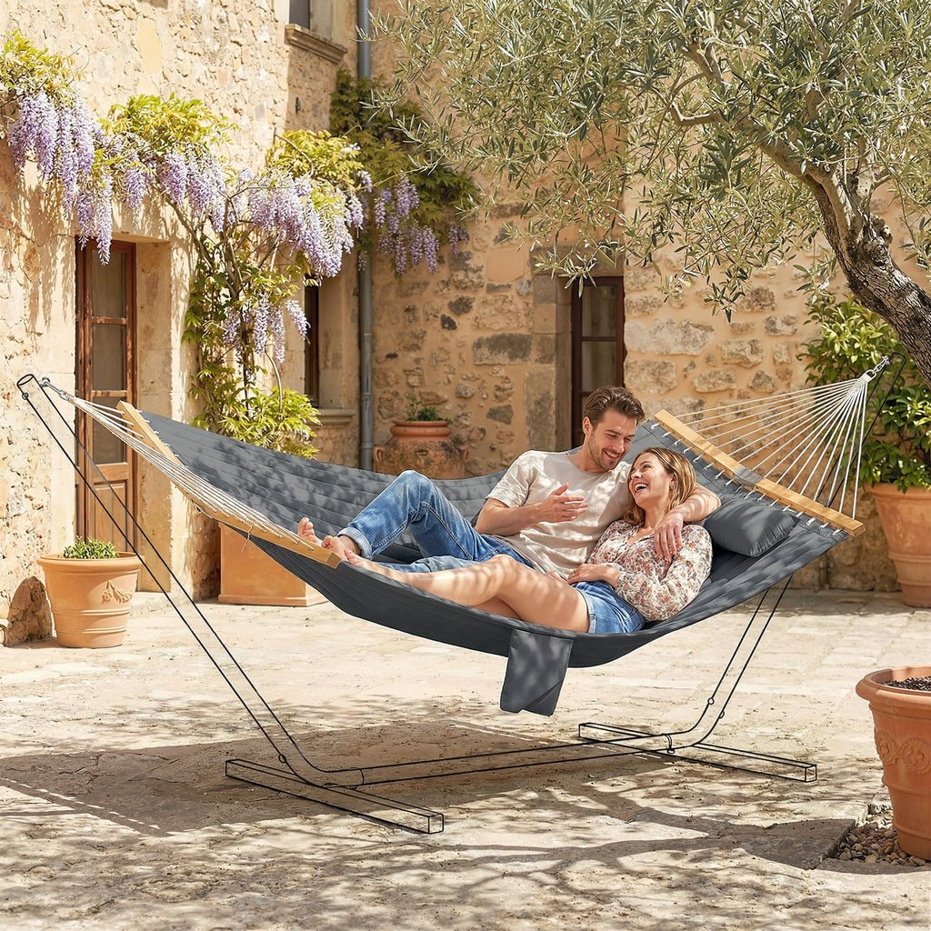200 x 140 cm Double Hammock with Pillow and Pad, Grey