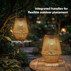 2 Pack Hanging Solar Rattan Lanterns with Auto On/Off, Brown