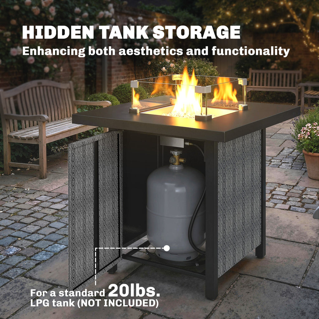 11.7 KW Propane Gas Fire Pit Table with Wind Guard and Lid, Black