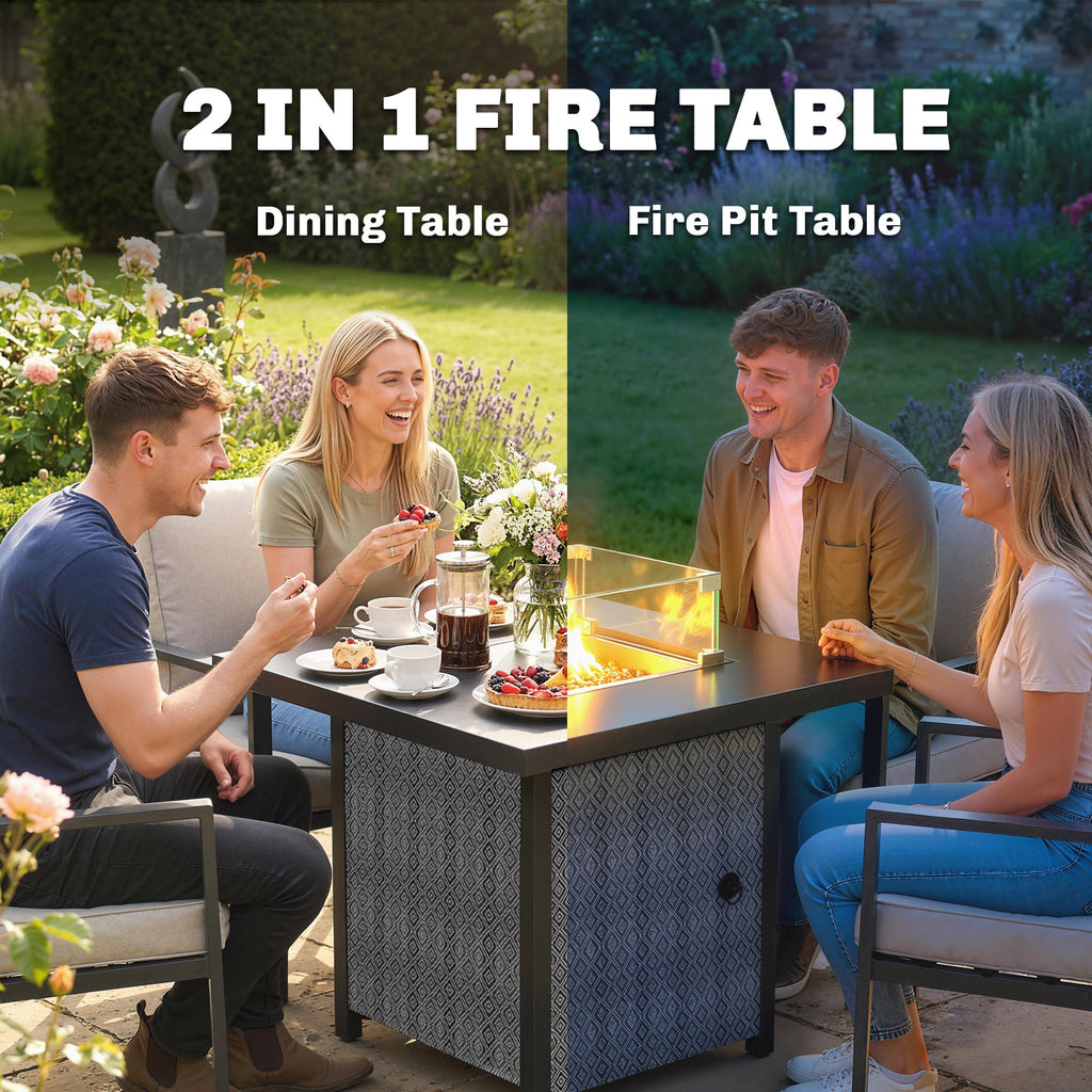11.7 KW Propane Gas Fire Pit Table with Wind Guard and Lid, Black