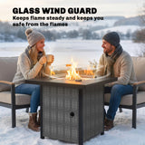 11.7 KW Propane Gas Fire Pit Table with Wind Guard and Lid, Black