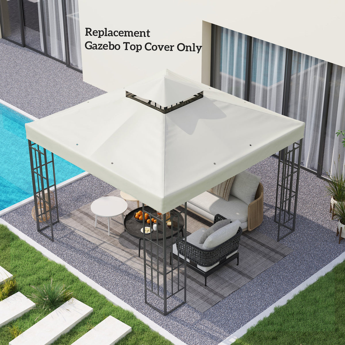 10' x 10' 2-Tier Gazebo Replacement Canopy Top Cover in Light Grey