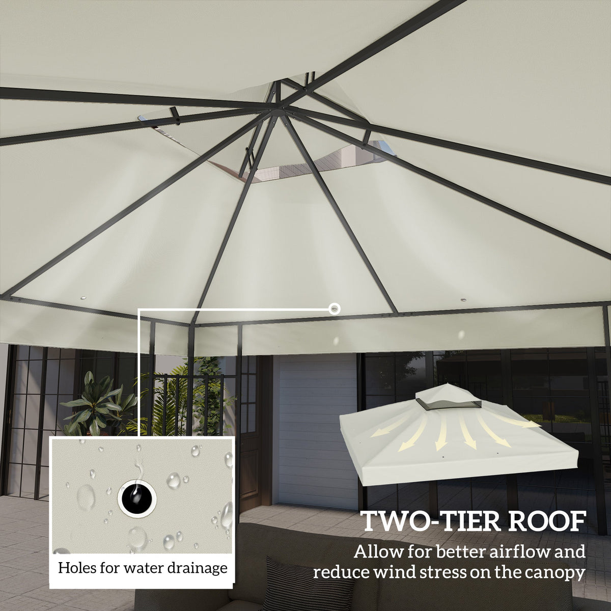 10' x 10' 2-Tier Gazebo Replacement Canopy Top Cover in Light Grey