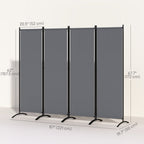 4 Panel Folding Room Divider with Wide Feet, Dark Grey