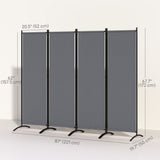 4 Panel Folding Room Divider with Wide Feet, Dark Grey