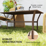 Outdoor Metal Coffee Table with Slatted Top, Brown
