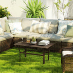 Outdoor Metal Coffee Table with Slatted Top, Brown
