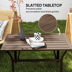 Outdoor Metal Coffee Table with Slatted Top, Brown