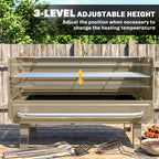 Portable Charcoal BBQ Grill with Adjustable Grates and Side Shelf, Khaki