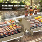 Portable Charcoal BBQ Grill with Adjustable Grates and Side Shelf, Khaki