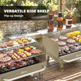 Portable Charcoal BBQ Grill with Adjustable Grates and Side Shelf, Khaki