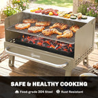 Portable Charcoal BBQ Grill with Adjustable Grates and Side Shelf, Khaki