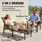 Set of 2 Adjustable Sun Loungers with Retractable Footrest, Steel Frame, Black