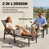 Set of 2 Adjustable Sun Loungers with Retractable Footrest, Steel Frame, Black