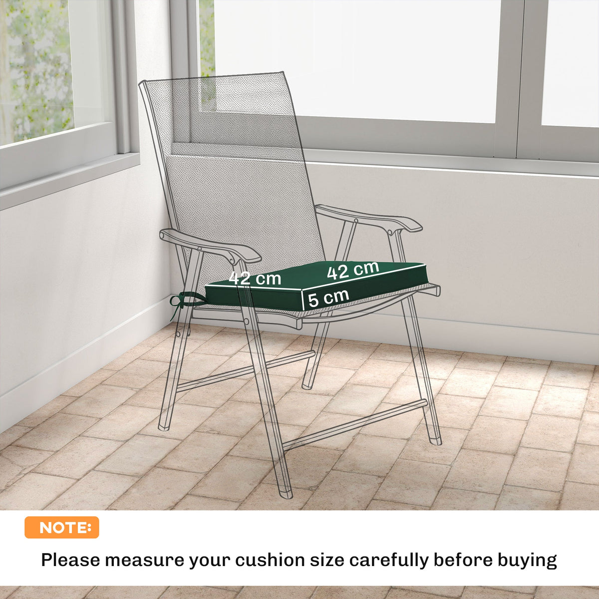 Set of 6 Chair Cushion Seat Pads with Straps, Green