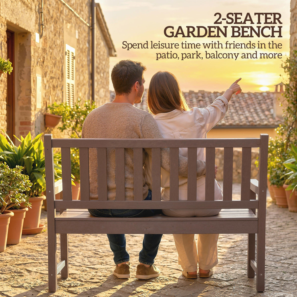49" HDPE Garden Bench for 2-Person, 528 lbs Capacity, Brown