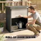 82 Gallon Outdoor Storage Box with Roll-Up Door and Removable Shelf, Grey