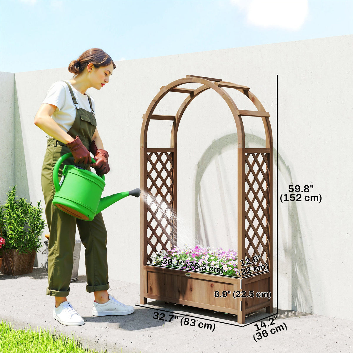 59.8" Raised Garden Bed with Arch Trellis for Climbing Plants, Dark Brown