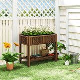 34" x 18" x 30" Wooden Raised Garden Bed with Shelf, Carbonized