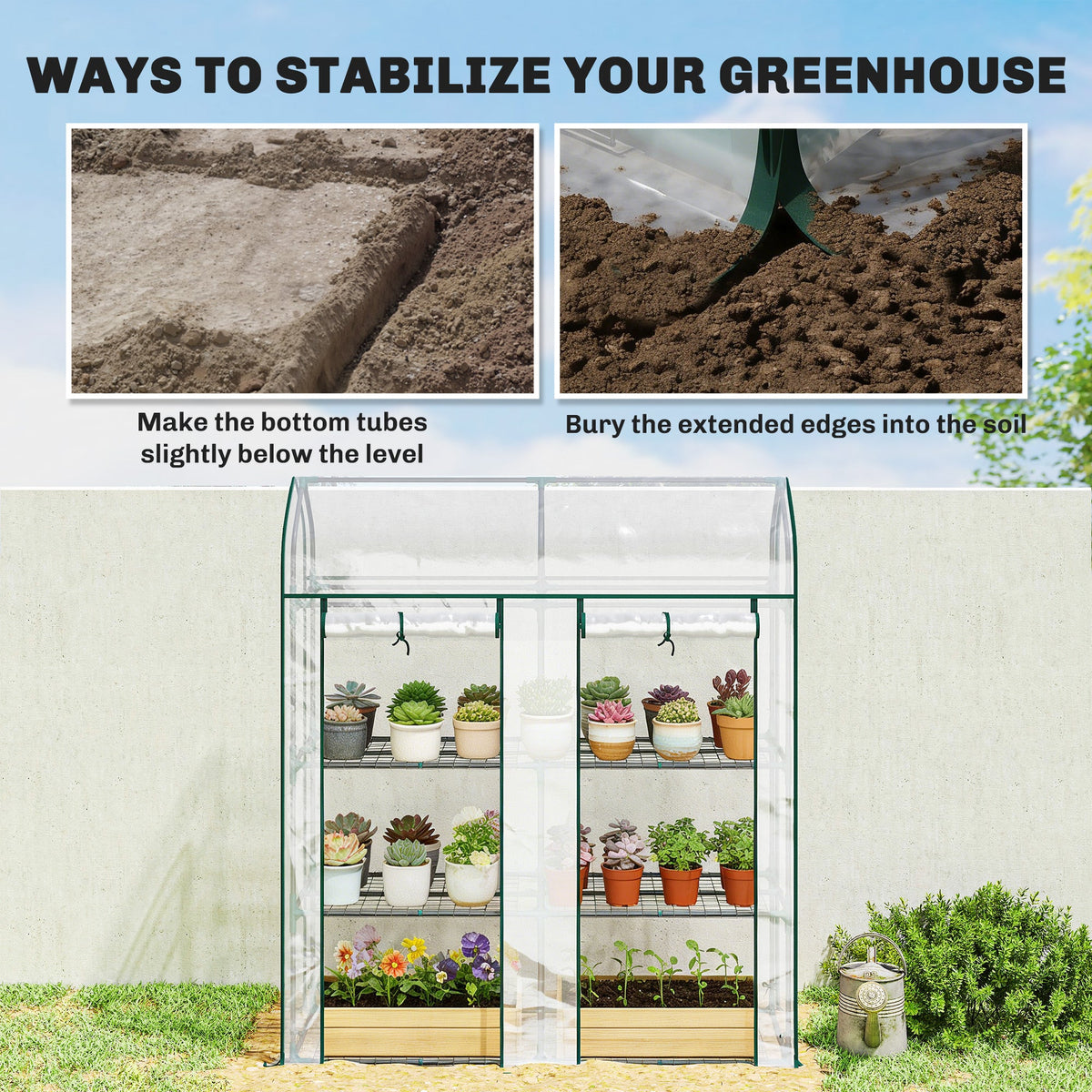 3-Tier Mini Greenhouse, 56.3" x 18.1" x 65", Clear