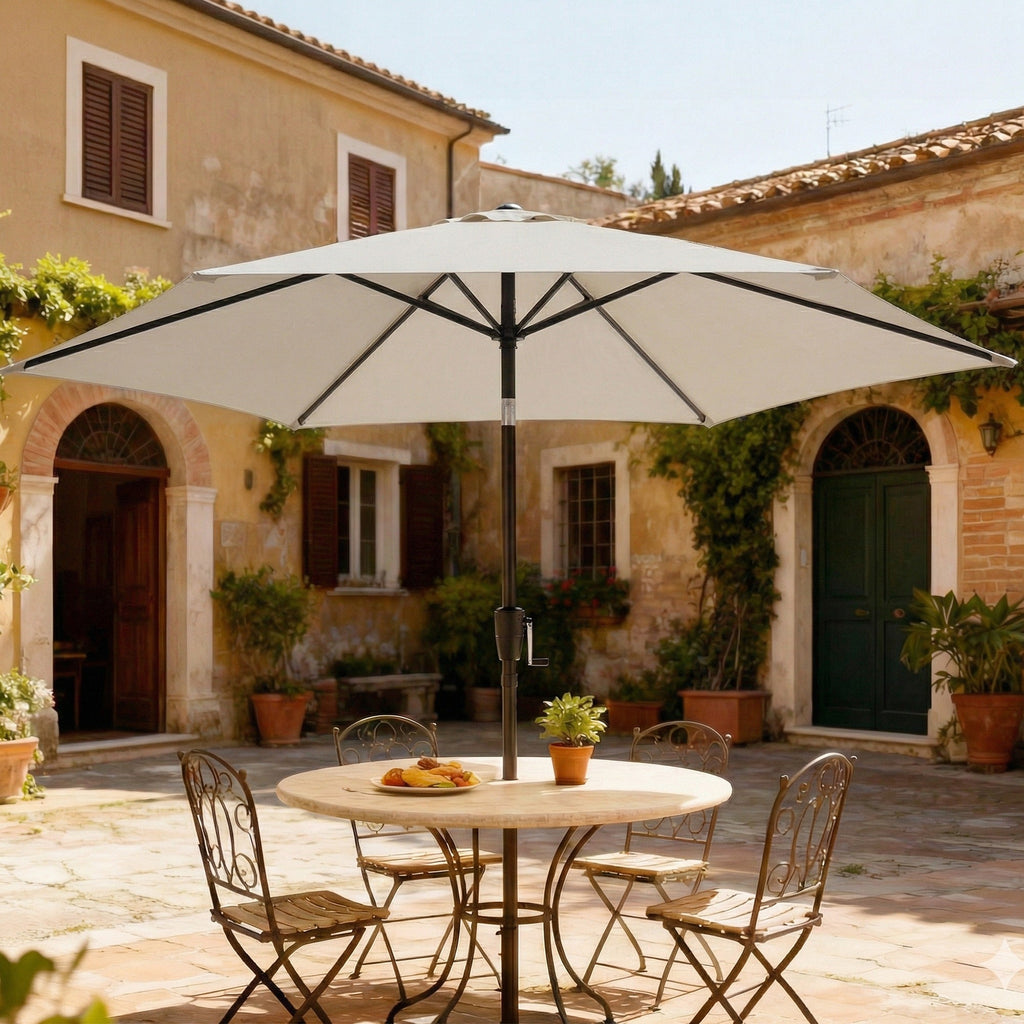 2 m Garden Parasol with Crank Handle, Tilt Function & UV30+, Light Grey