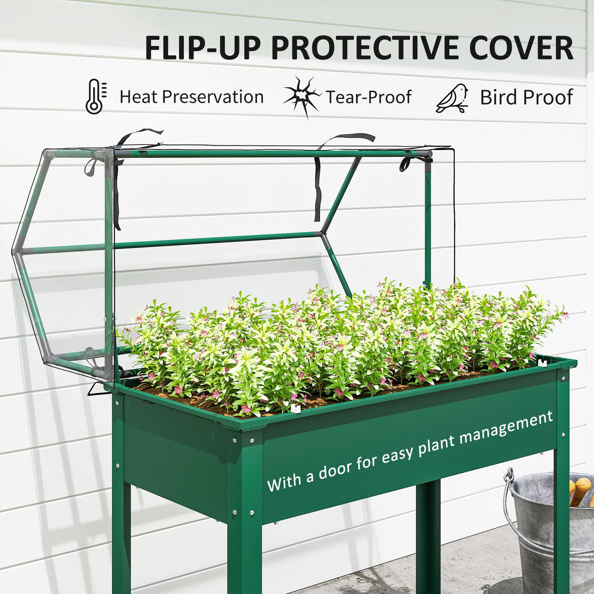 39.4" x 18.9" x 48.8" Raised Garden Bed with Cover, Green