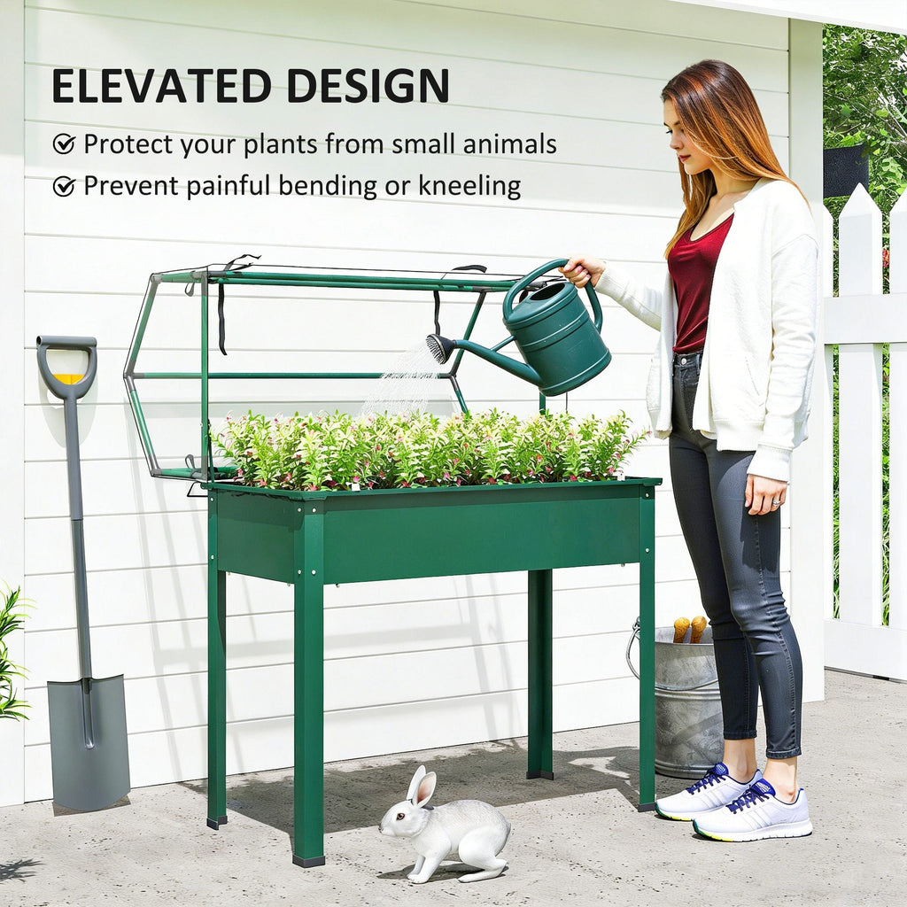 39.4" x 18.9" x 48.8" Raised Garden Bed with Cover, Green