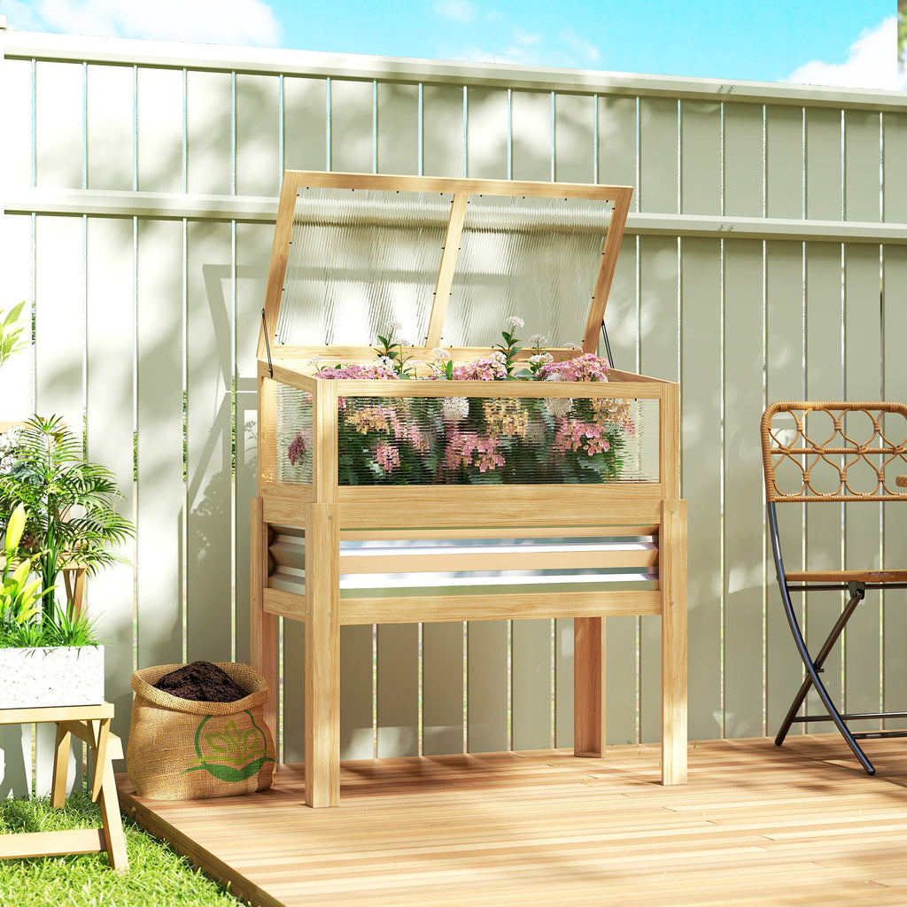 Raised Garden Bed with Detachable Greenhouse Top and Legs, Natural