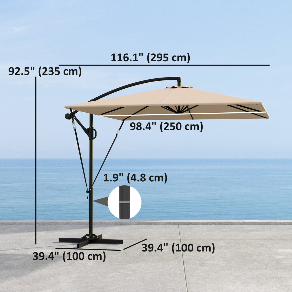 Offset Patio Umbrella with Base, Cover and Tilt Function, Khaki