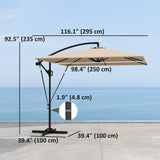 Offset Patio Umbrella with Base, Cover and Tilt Function, Khaki