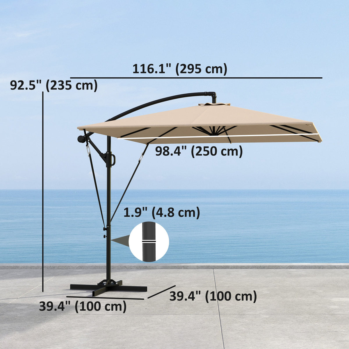 Offset Patio Umbrella with Base, Cover and Tilt Function, Khaki