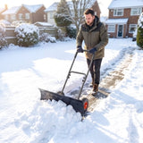 Heavy-Duty Metal Snow Pusher with Wheels & Adjustable Handle, 29" x 16.5" Black