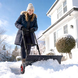 Heavy-Duty Metal Snow Pusher with Wheels & Adjustable Handle, 29" x 16.5" Black