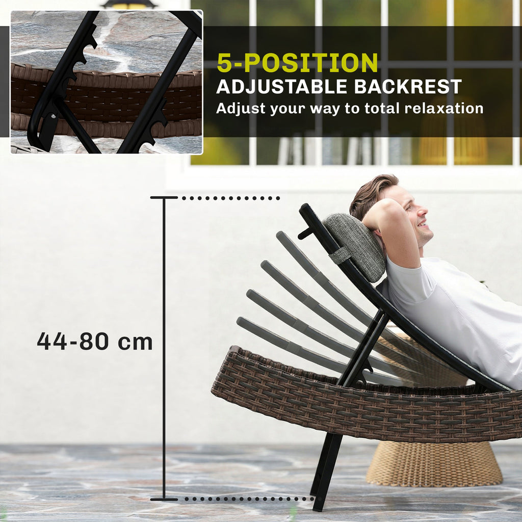 Rattan Sun Lounger with S-Shaped Seat and 5-Position Backrest, Brown