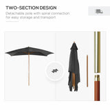 7' x 10' Wooden Patio Umbrella with Top Vent, Dark Grey
