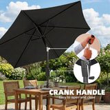 2 m Garden Parasol with Crank Handle, Tilt Function & UV30+, Black