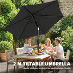2 m Garden Parasol with Crank Handle, Tilt Function & UV30+, Black