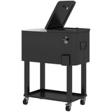 60 Quart Rolling Patio Cooler Cart with Shelf and Bottle Opener, Black