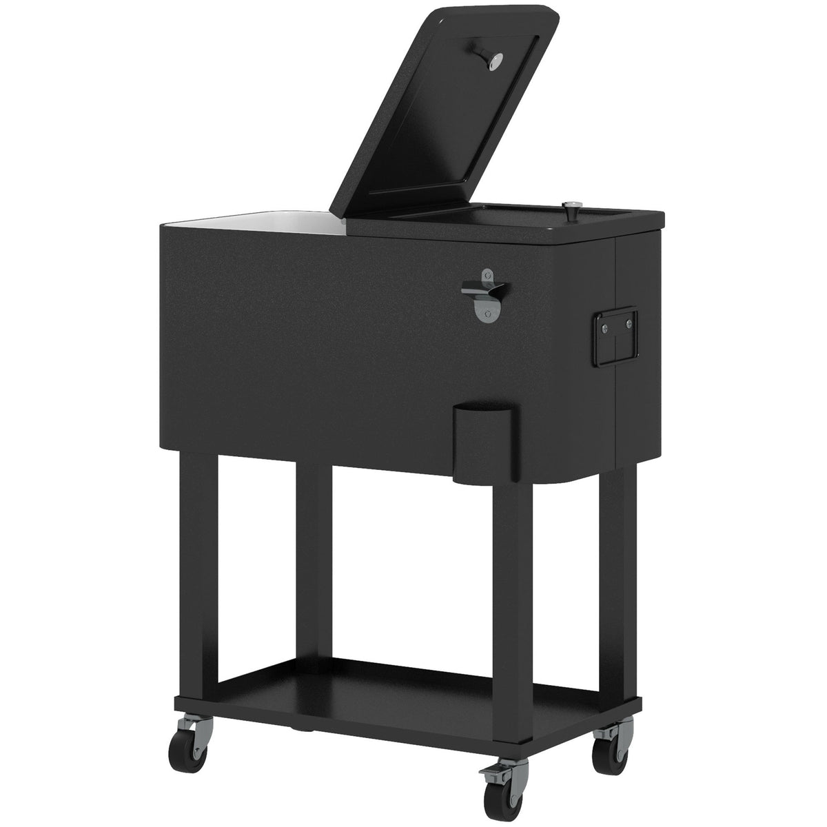 60 Quart Rolling Patio Cooler Cart with Shelf and Bottle Opener, Black