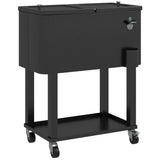 60 Quart Rolling Patio Cooler Cart with Shelf and Bottle Opener, Black