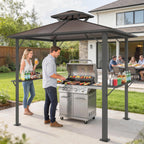 2.5 x 1.5 m Hardtop BBQ Grill Gazebo with 2 Shelves, Brown