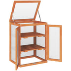 Wooden 2 Tier Cold Frame Greenhouse with Polycarbonate Panels, Orange